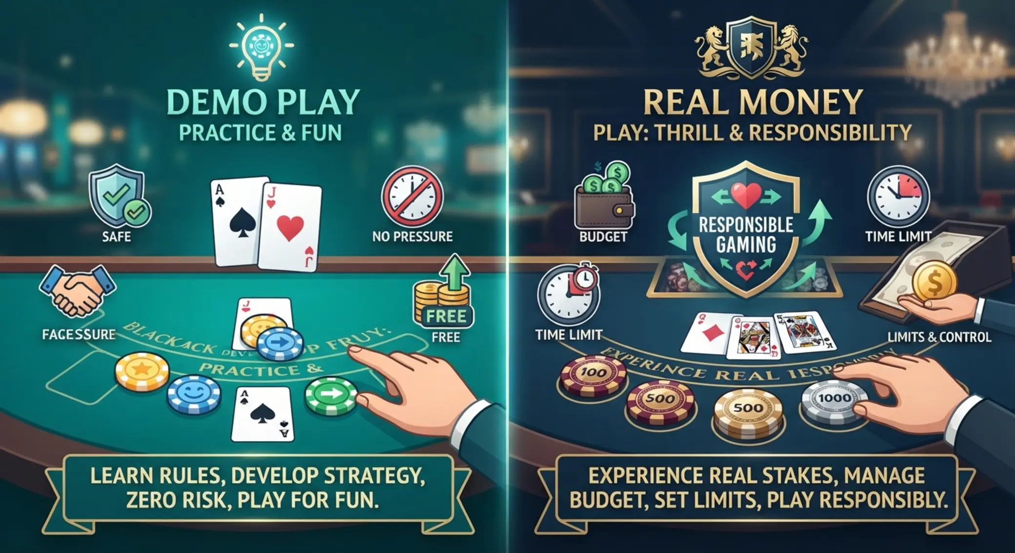 Porównanie blackjacka demo i gry na prawdziwe pieniądze