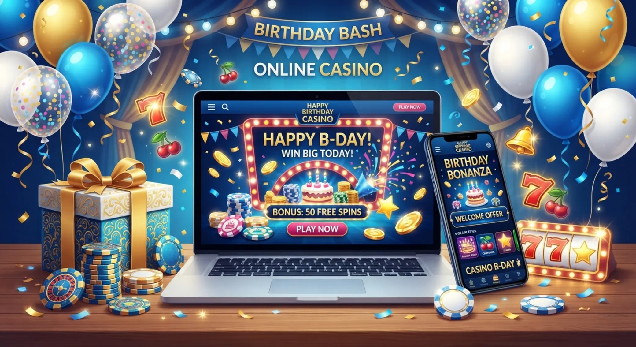 Ilustracja bonusu urodzinowego w kasynie online
