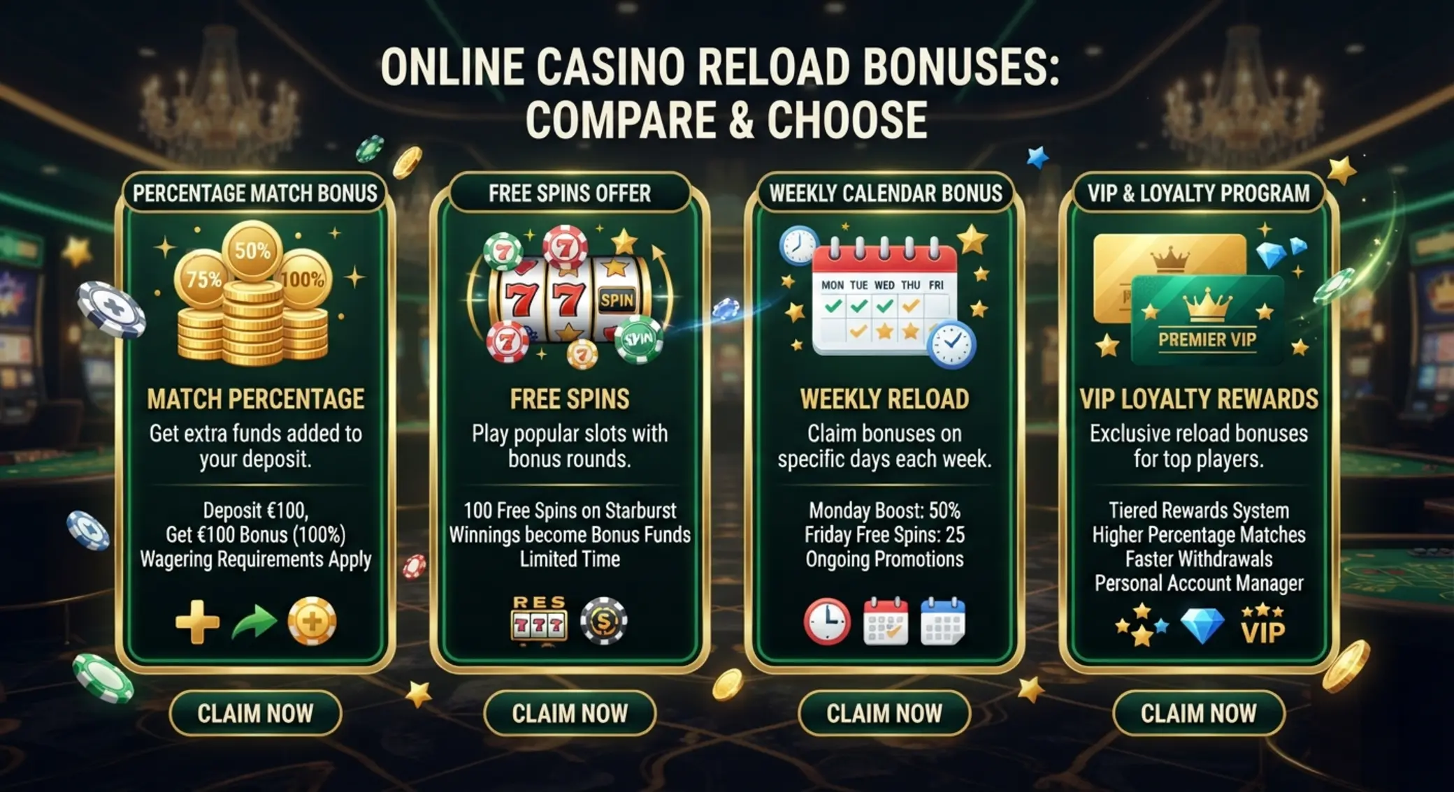 Porównanie typów bonusów reload w kasynie online