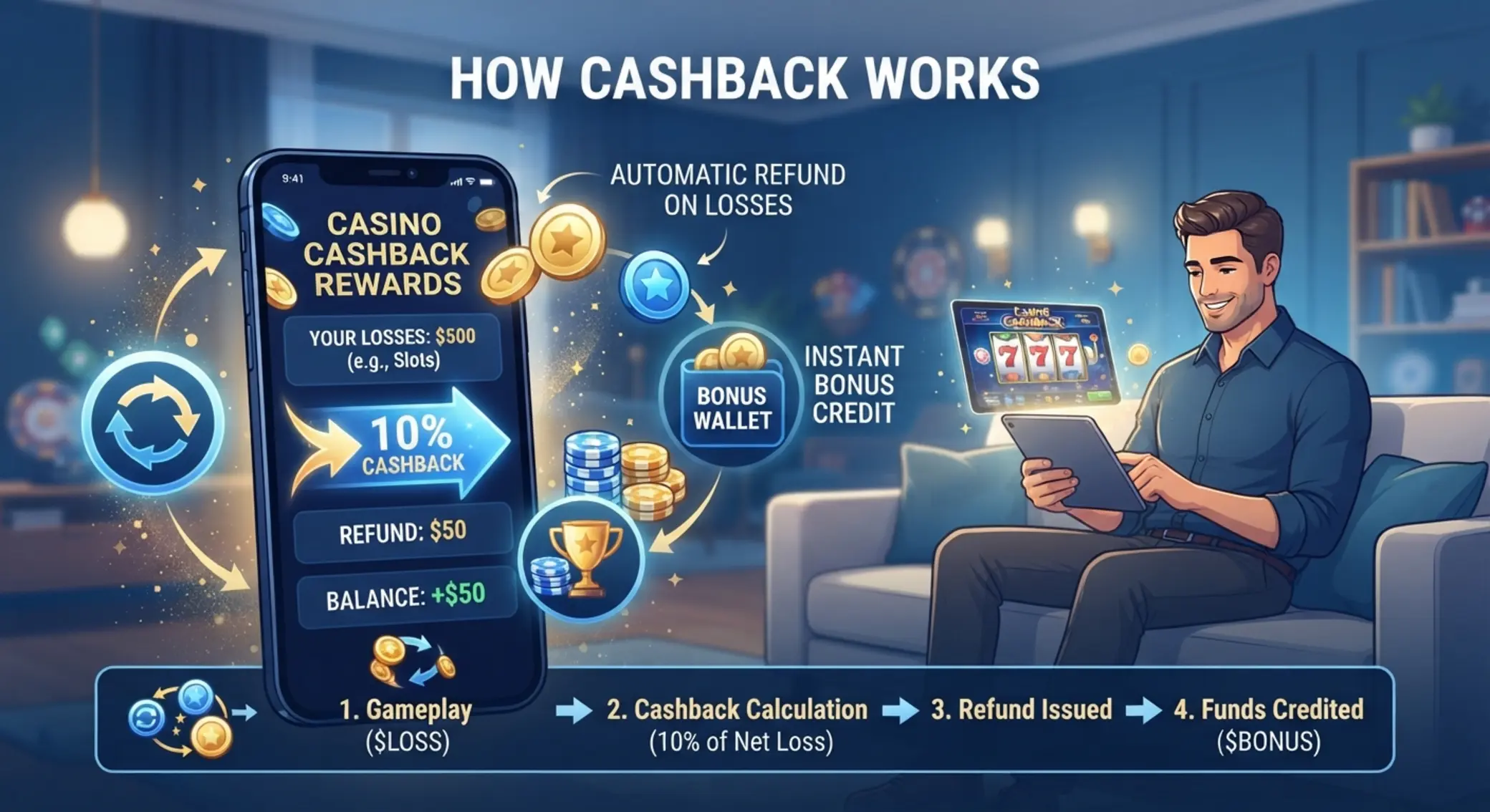 Schemat działania bonusu cashback w kasynie