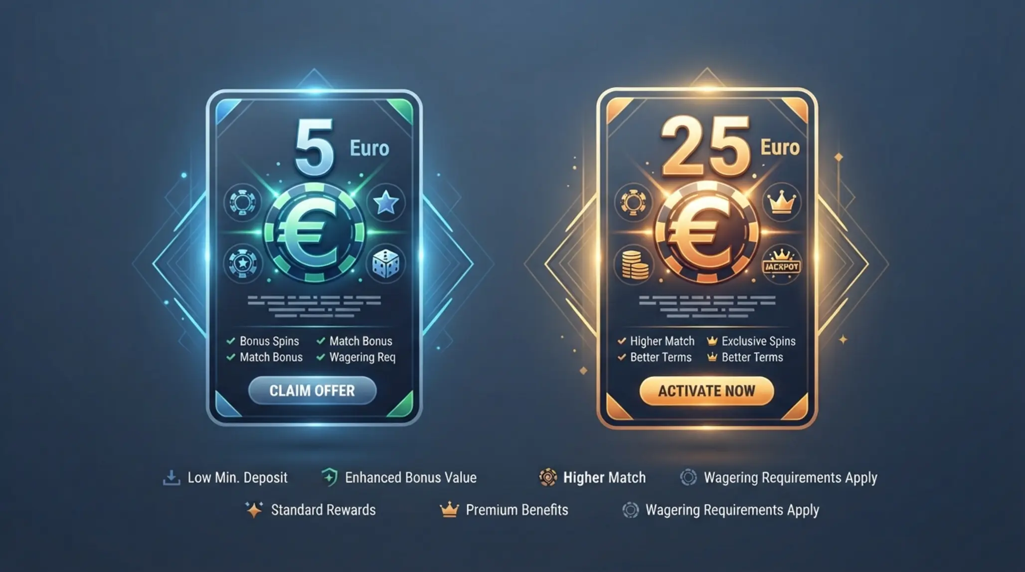 Porównanie bonusów 5€ i 25€ w kasynach online
