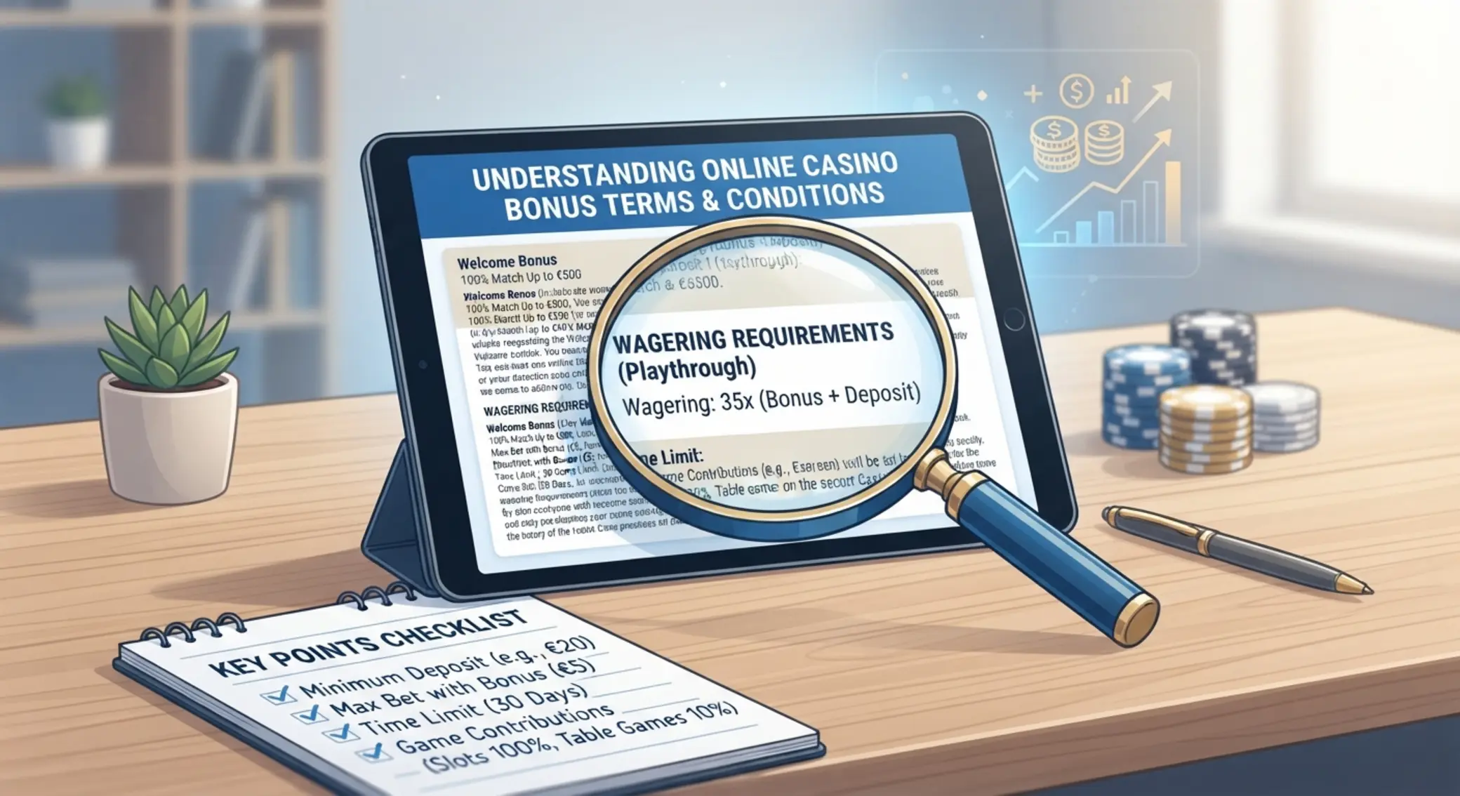 Warunki obrotu i regulamin bonusu Ilustracja analizy regulaminu bonusu kasynowego