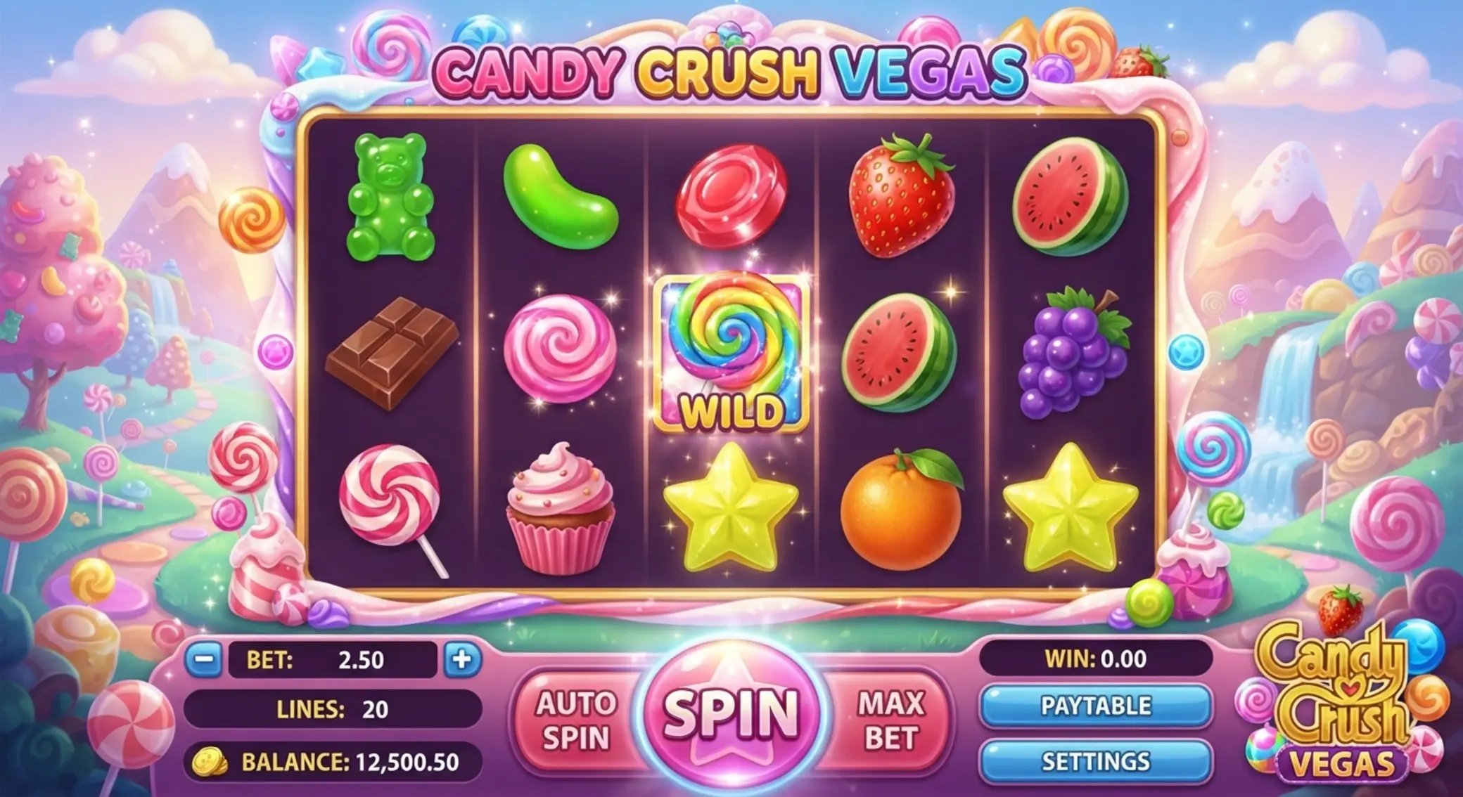 Ekran gry Sweet Bonanza 1000 Ogólny widok slotu Sweet Bonanza 1000 z kolorowymi symbolami