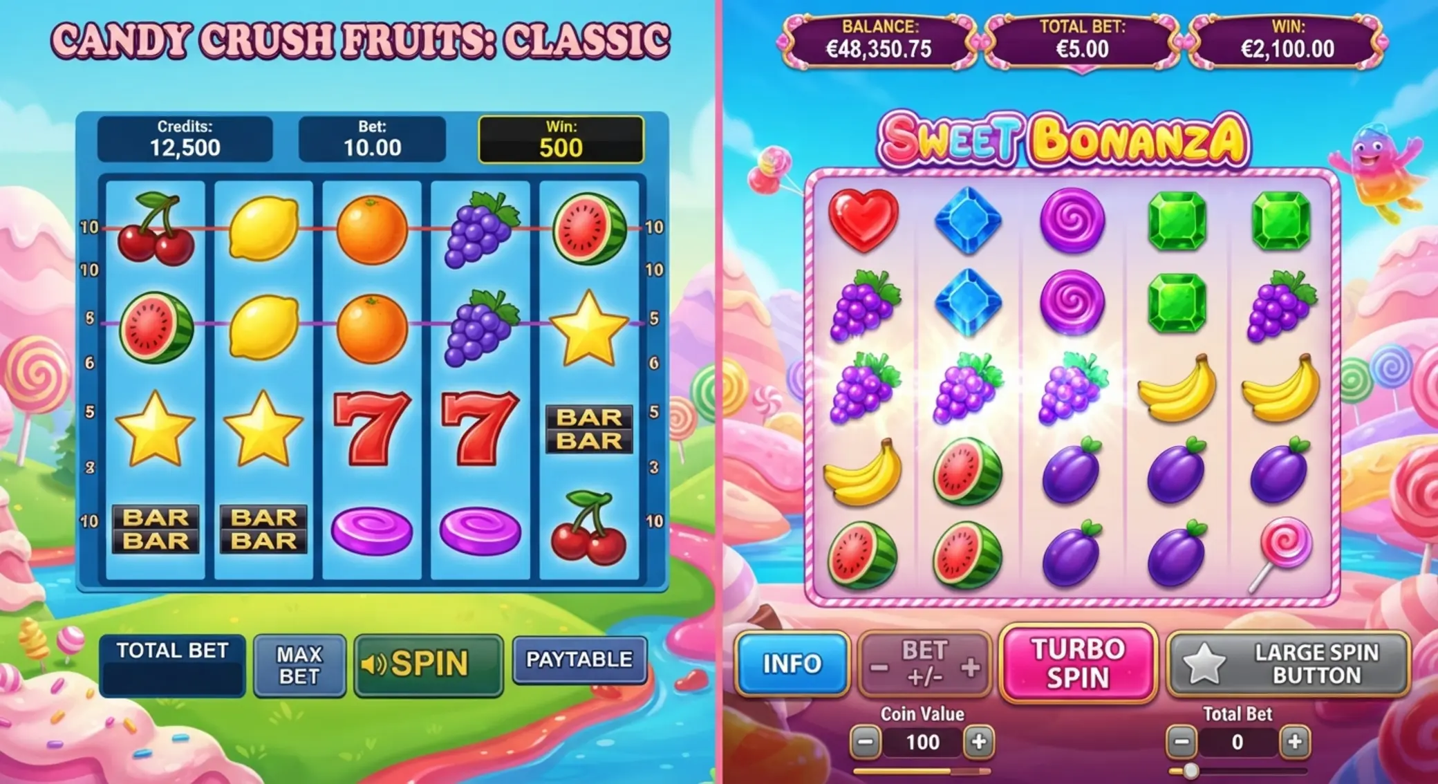 Sweet Bonanza a Sweet Bonanza 1000 Porównanie wizualne Sweet Bonanza i Sweet Bonanza 1000