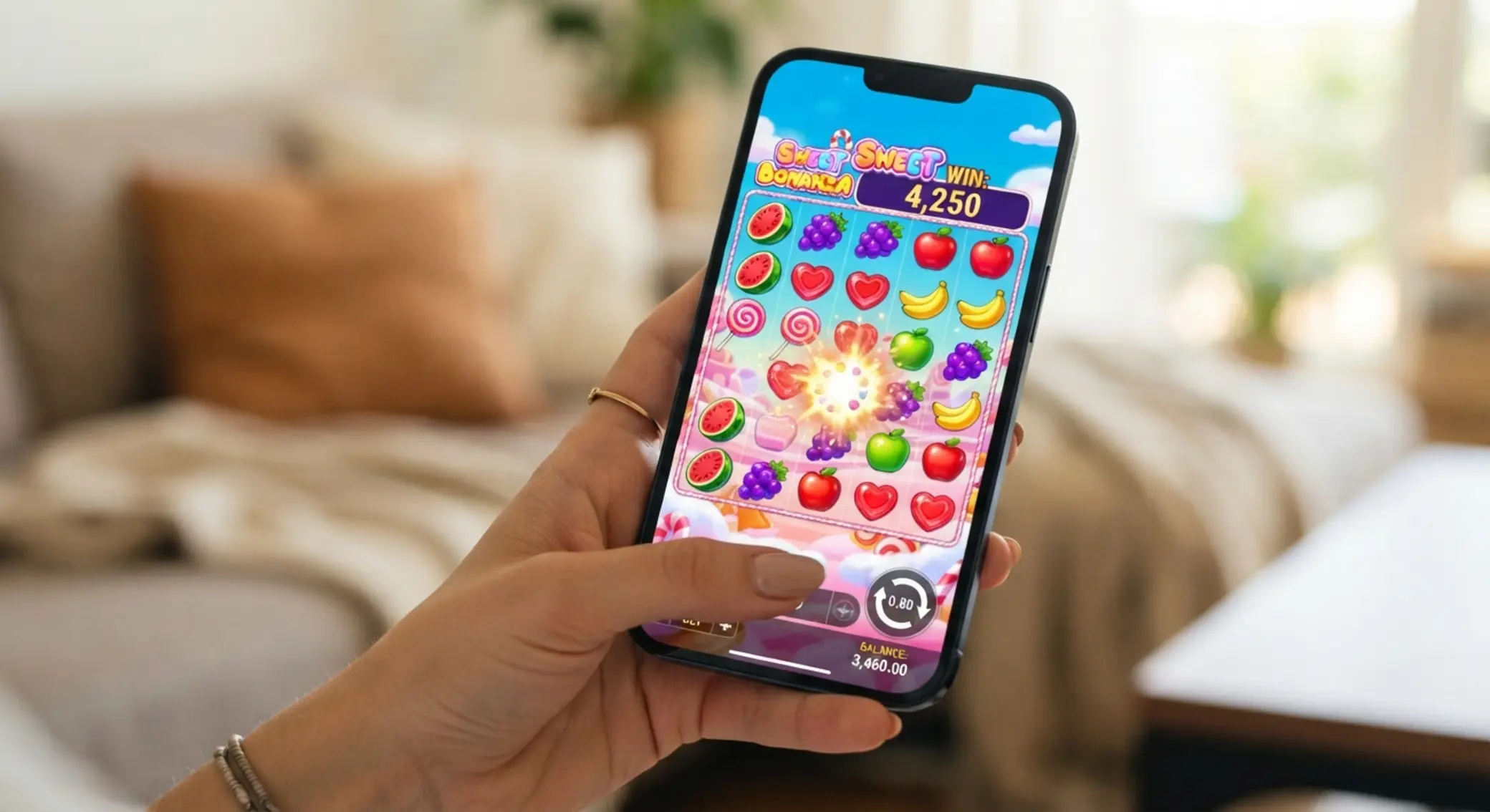 Sweet Bonanza na ekranie smartfona